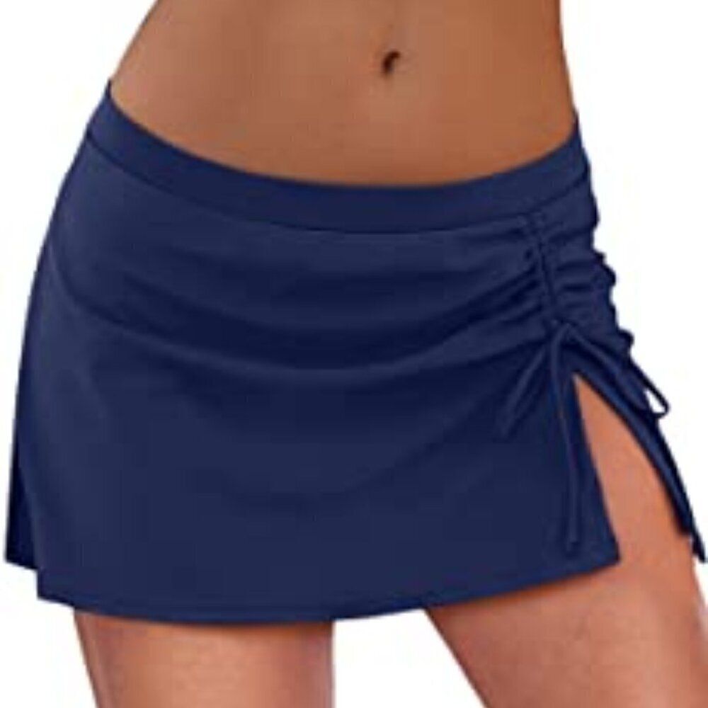 New Navy Ruched Swim Skirt Bottoms